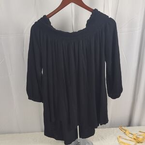 Style & Co. Black Off-Shoulder Smocked Tunic